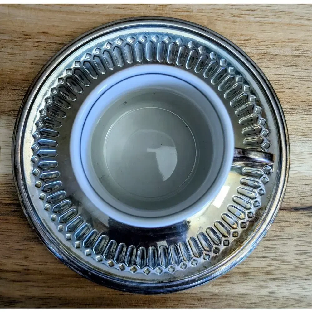 Vintage Silver Plated Demitasse Espresso Cup Set of 5 Saucers Porcelain Japan